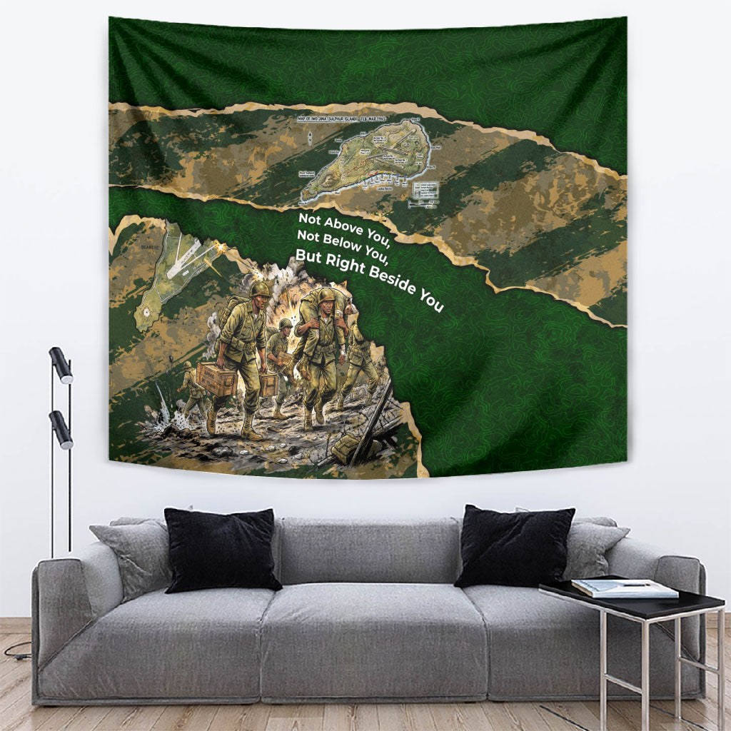 Montford Point Marines Not Above You Tapestry Iwo Jima Military Map Camouflage Vintage Art