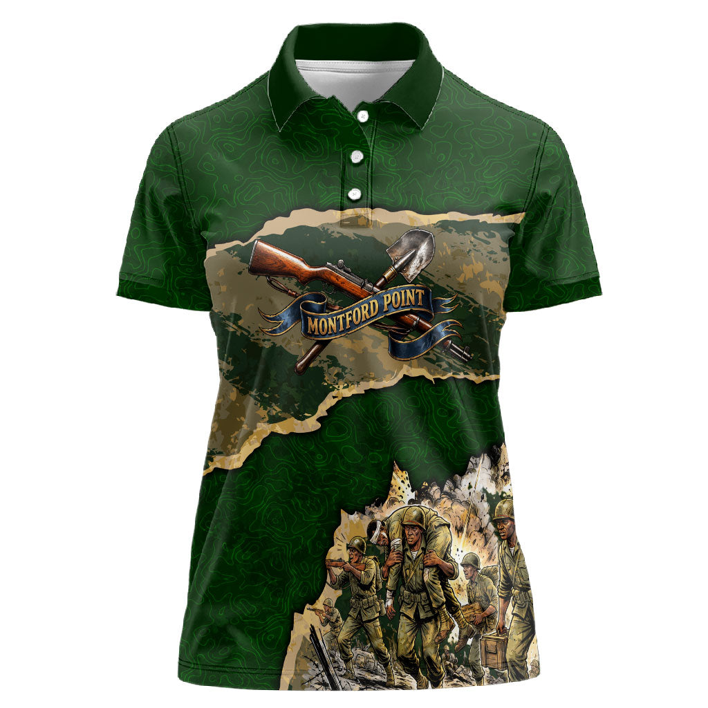 Montford Point Marines Not Above You Women Polo Shirt Iwo Jima Military Map Camouflage Vintage Art