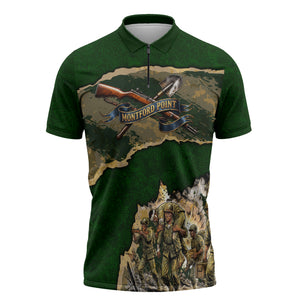 Montford Point Marines Not Above You Zipper Polo Shirt Iwo Jima Military Map Camouflage Vintage Art