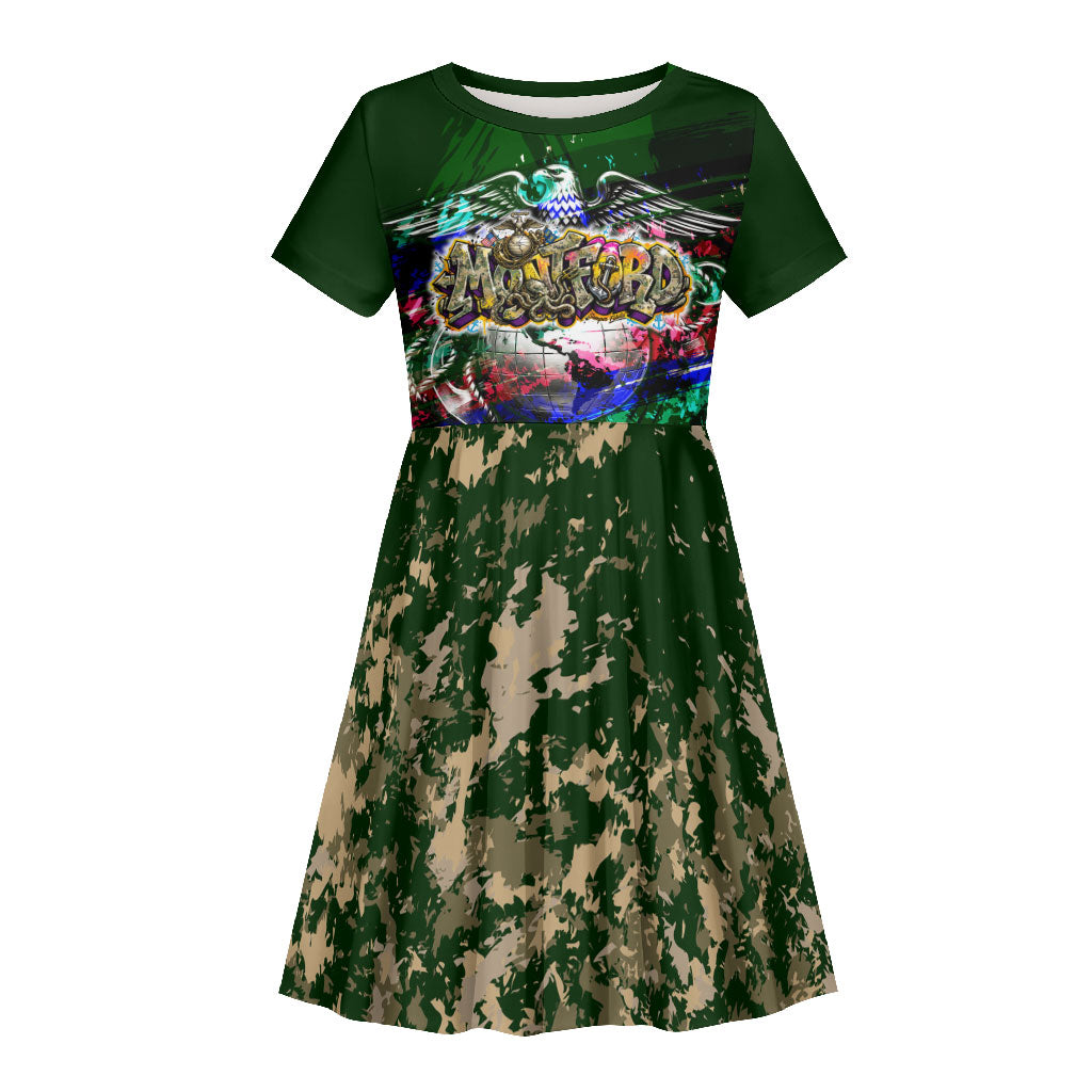 Montford Point Marines 1942 The First 20000 Kid Short Sleeve Dress Vintage Vinyl Record Camouflage Graffiti Art