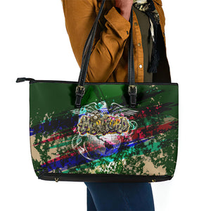 Montford Point Marines 1942 The First 20000 Leather Tote Bag Vintage Vinyl Record Camouflage Graffiti Art
