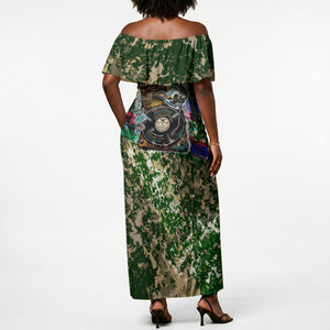 Montford Point Marines 1942 The First 20000 Off Shoulder Maxi Dress Vintage Vinyl Record Camouflage Graffiti Art