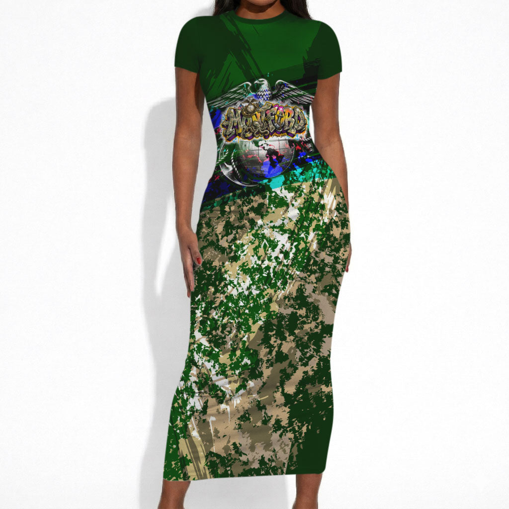 Montford Point Marines 1942 The First 20000 Short Sleeve Bodycon Dress Vintage Vinyl Record Camouflage Graffiti Art
