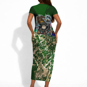 Montford Point Marines 1942 The First 20000 Short Sleeve Bodycon Dress Vintage Vinyl Record Camouflage Graffiti Art