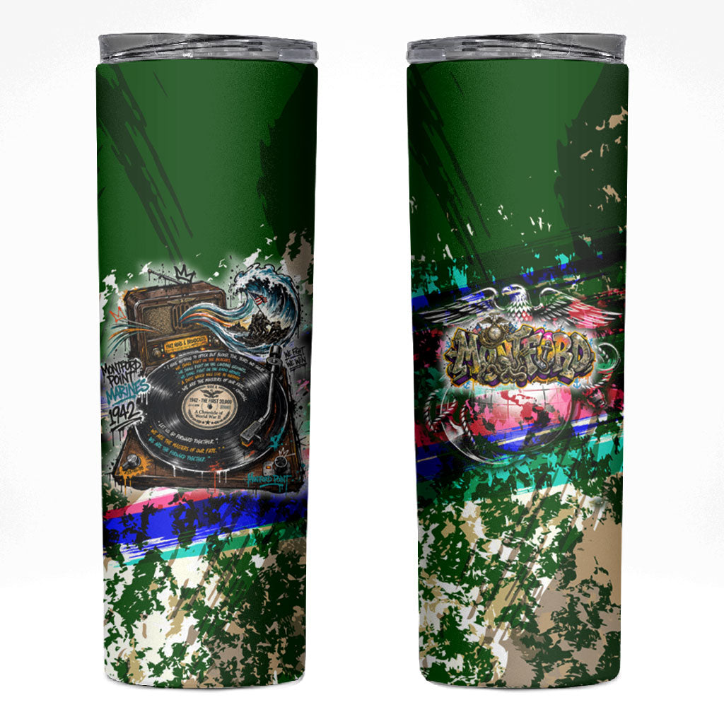 Montford Point Marines 1942 The First 20000 Skinny Tumbler Vintage Vinyl Record Camouflage Graffiti Art