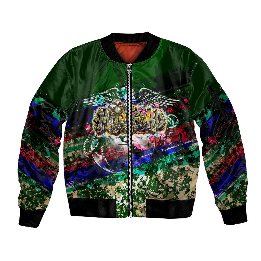 Montford Point Marines 1942 The First 20000 Sleeve Zip Bomber Jacket Vintage Vinyl Record Camouflage Graffiti Art