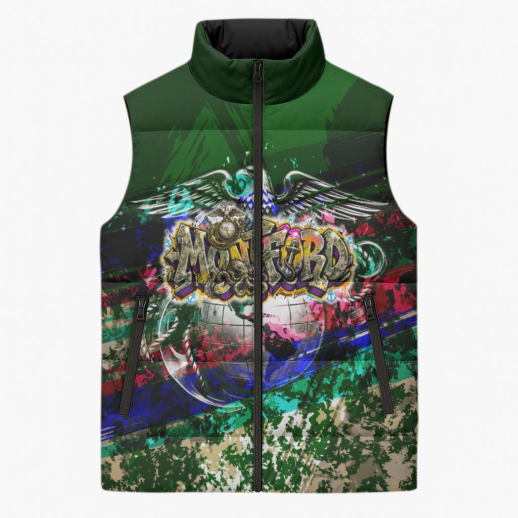 Montford Point Marines 1942 The First 20000 Sleeveless Puffer Jacket Vintage Vinyl Record Camouflage Graffiti Art