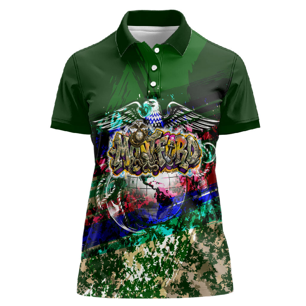 Montford Point Marines 1942 The First 20000 Women Polo Shirt Vintage Vinyl Record Camouflage Graffiti Art