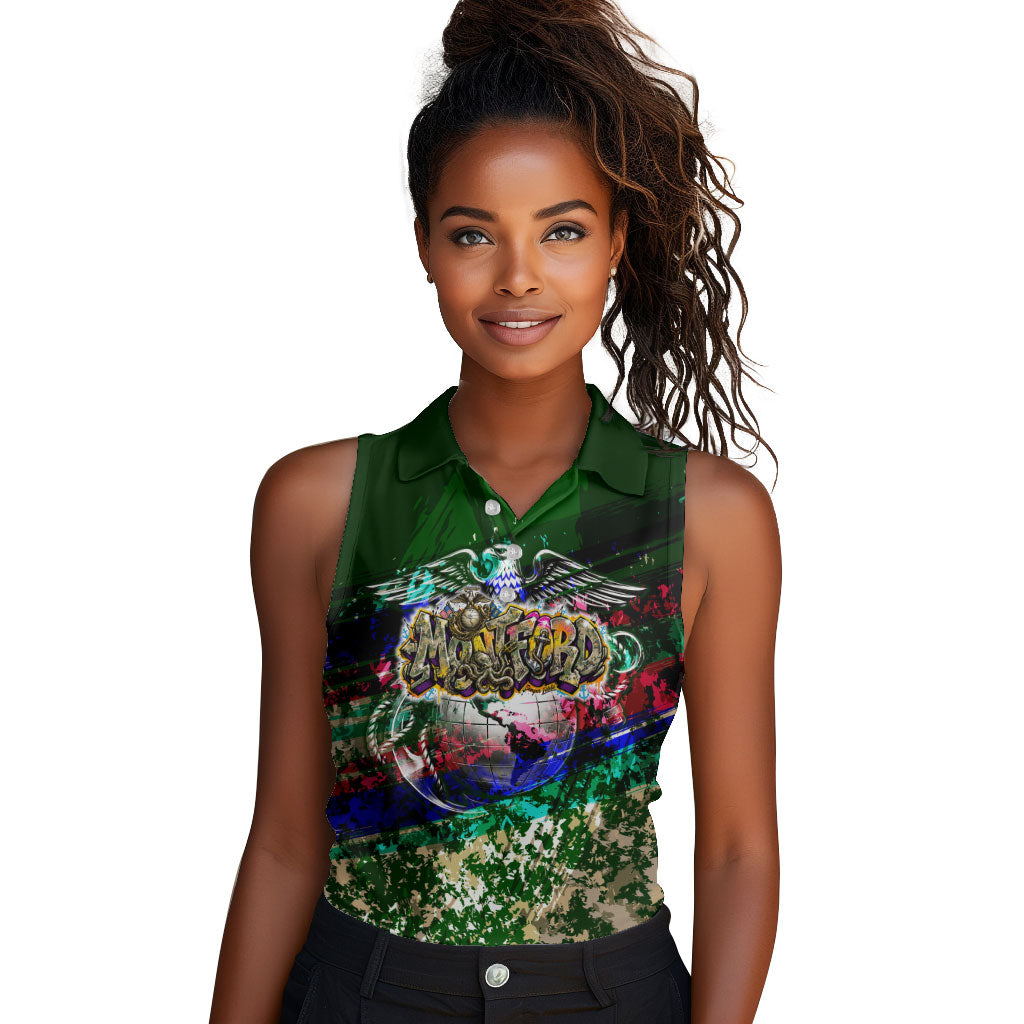 Montford Point Marines 1942 The First 20000 Women Sleeveless Polo Shirt Vintage Vinyl Record Camouflage Graffiti Art