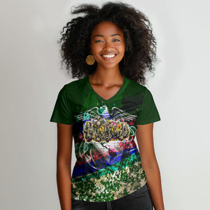 Montford Point Marines 1942 The First 20000 Women V-Neck T-Shirt Vintage Vinyl Record Camouflage Graffiti Art