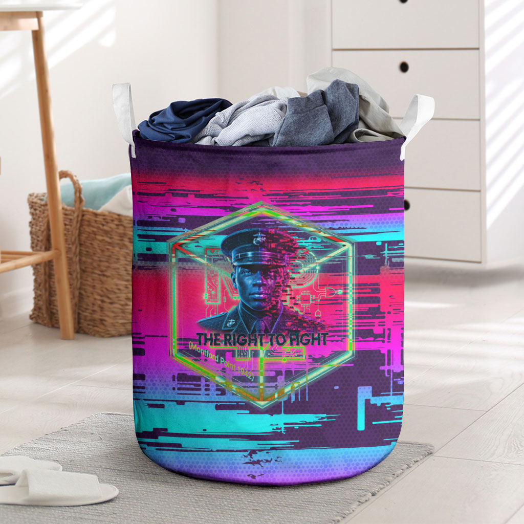 Montford Point Marines Legacy 1942 Laundry Basket The Right To Fight Retro Glitch Vaporwave Art