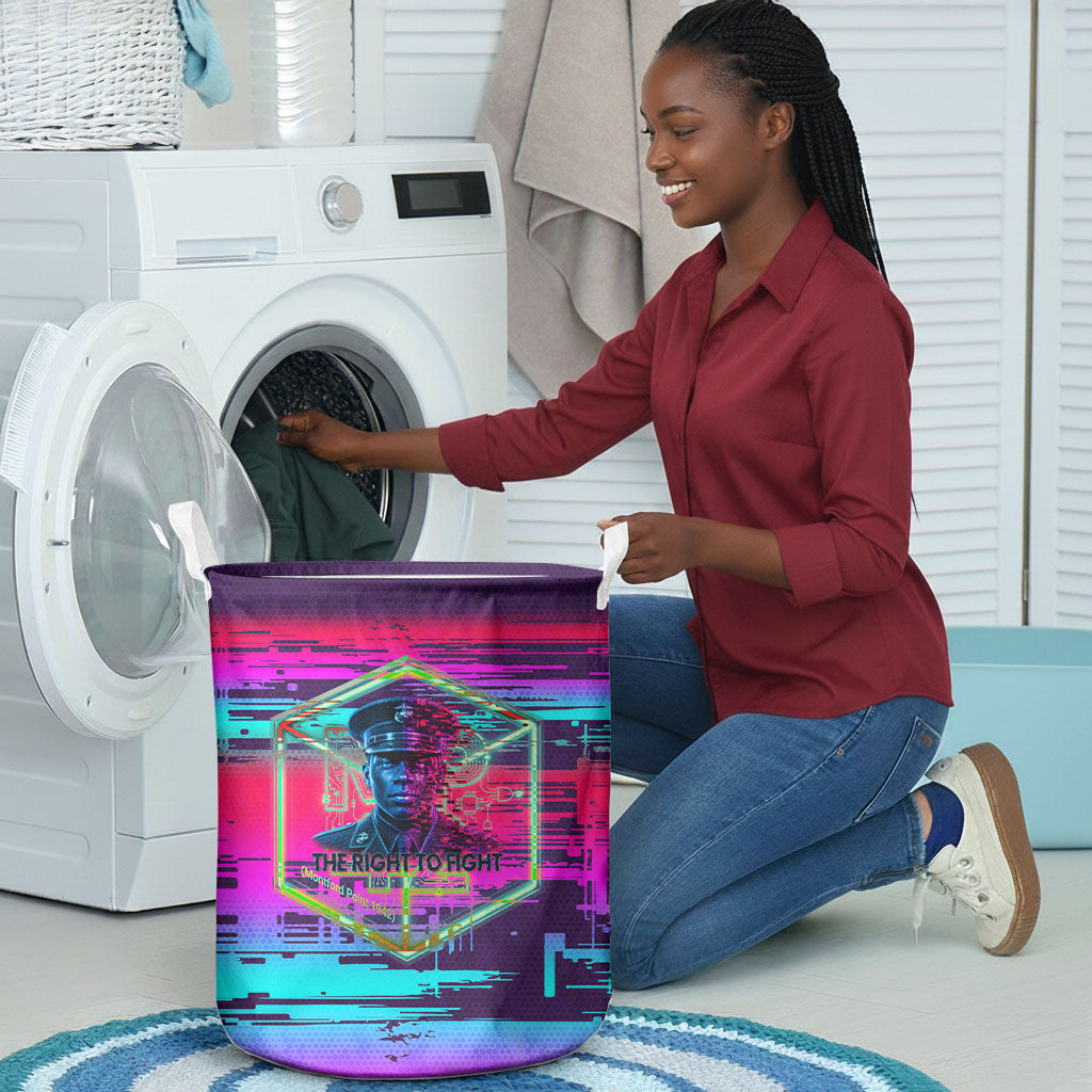 Montford Point Marines Legacy 1942 Laundry Basket The Right To Fight Retro Glitch Vaporwave Art