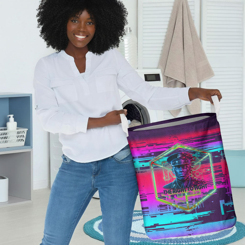 Montford Point Marines Legacy 1942 Laundry Basket The Right To Fight Retro Glitch Vaporwave Art