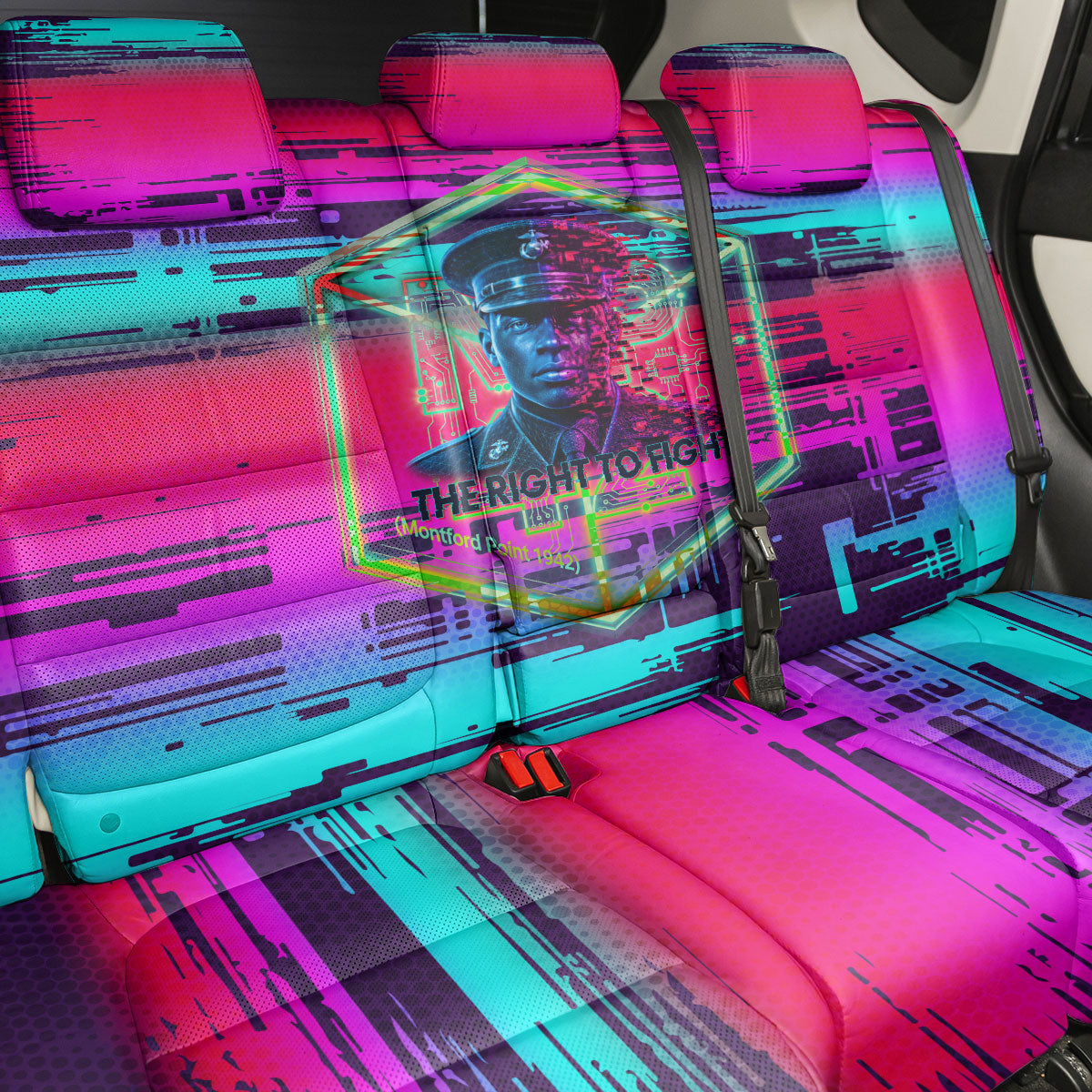 Montford Point Marines Legacy 1942 Back Car Seat Cover The Right To Fight Retro Glitch Vaporwave Art