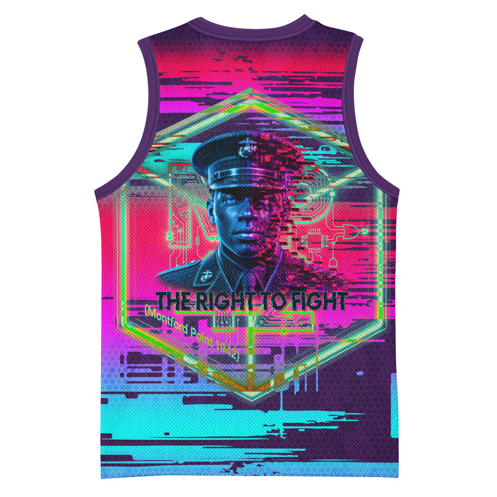 Montford Point Marines Legacy 1942 Basketball Jersey The Right To Fight Retro Glitch Vaporwave Art