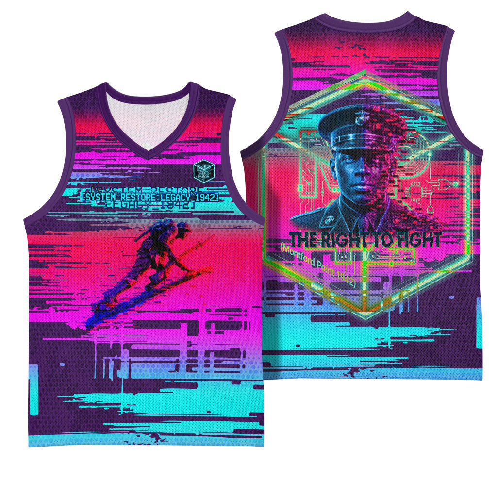 Montford Point Marines Legacy 1942 Basketball Jersey The Right To Fight Retro Glitch Vaporwave Art