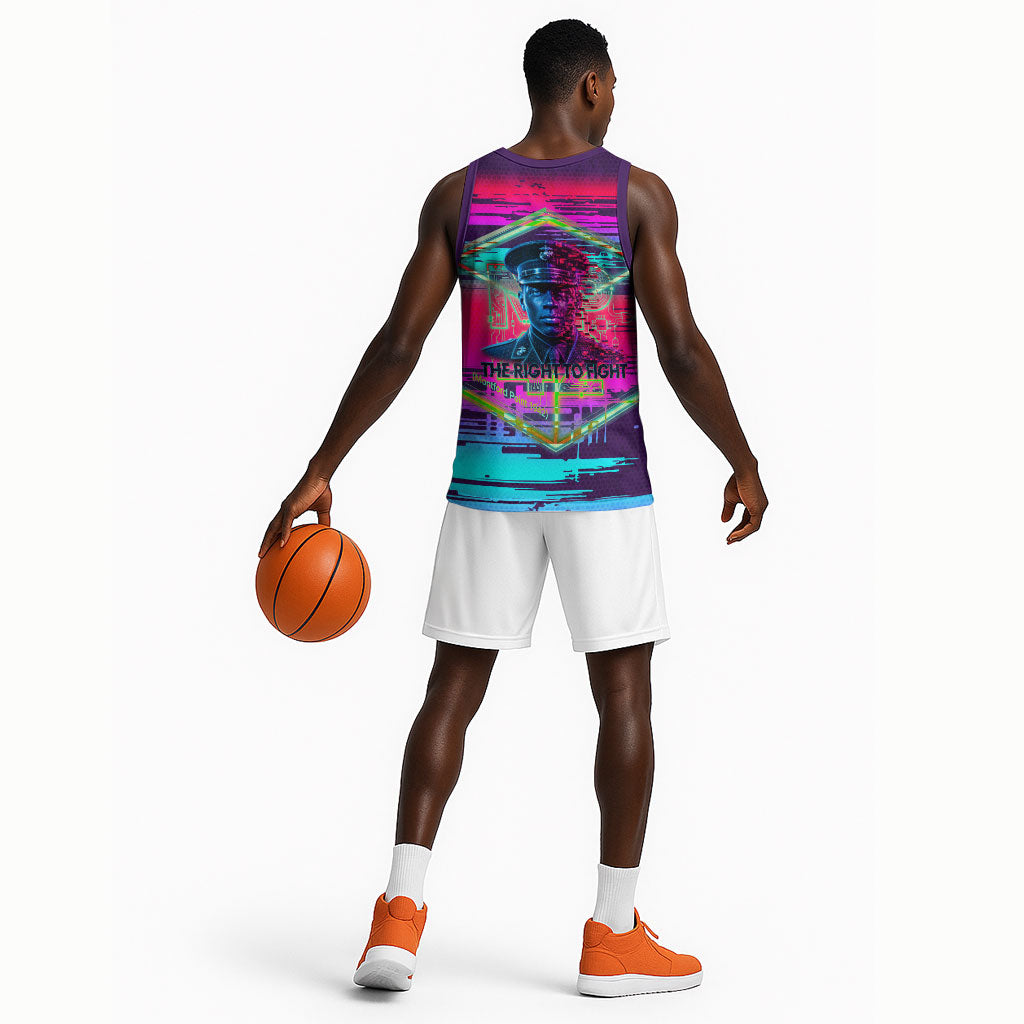 Montford Point Marines Legacy 1942 Basketball Jersey The Right To Fight Retro Glitch Vaporwave Art