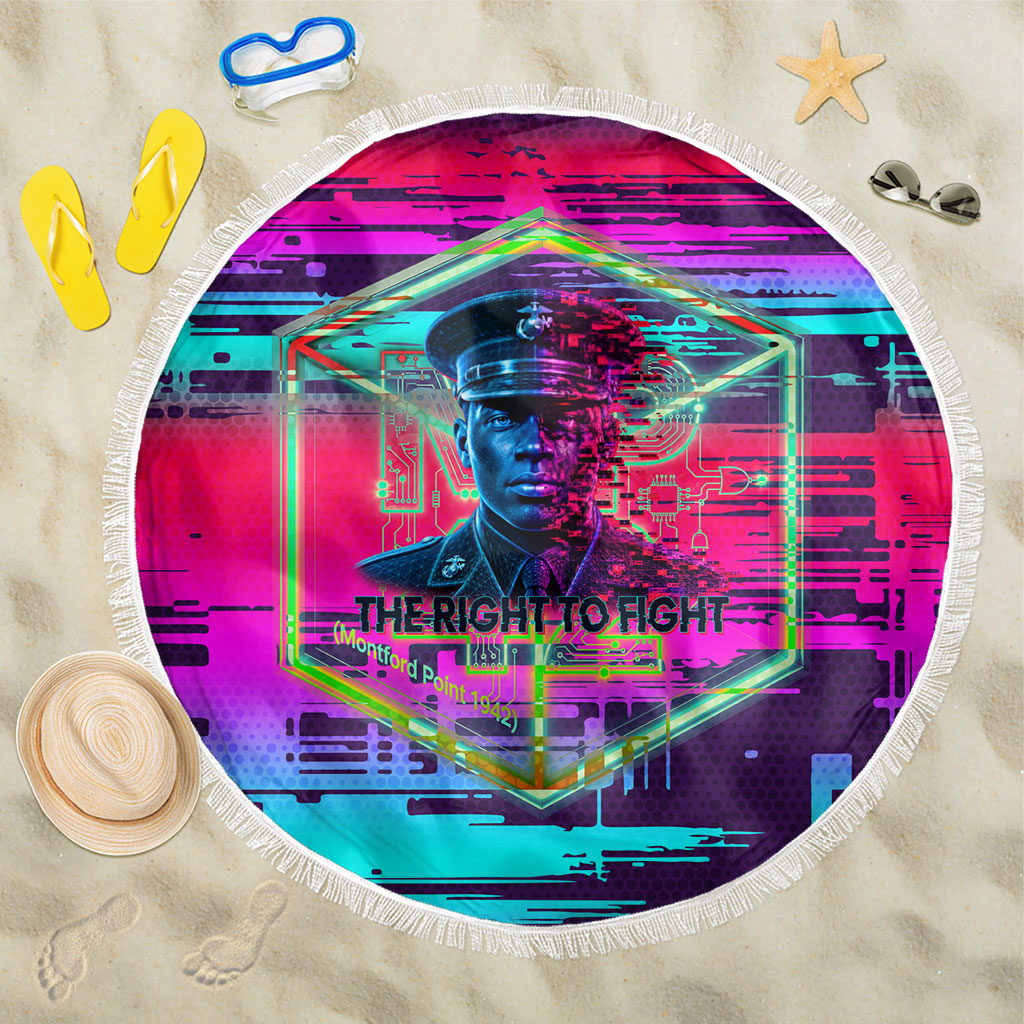 Montford Point Marines Legacy 1942 Beach Blanket The Right To Fight Retro Glitch Vaporwave Art
