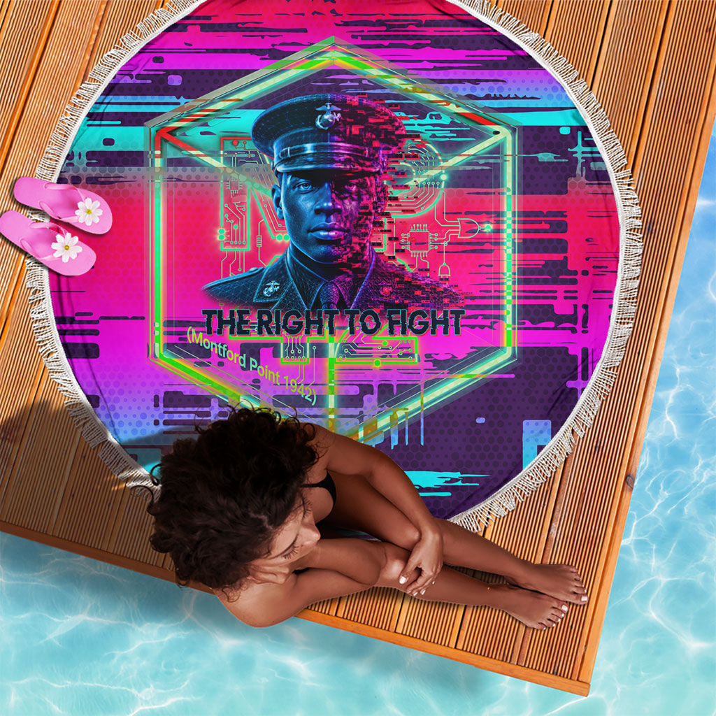 Montford Point Marines Legacy 1942 Beach Blanket The Right To Fight Retro Glitch Vaporwave Art