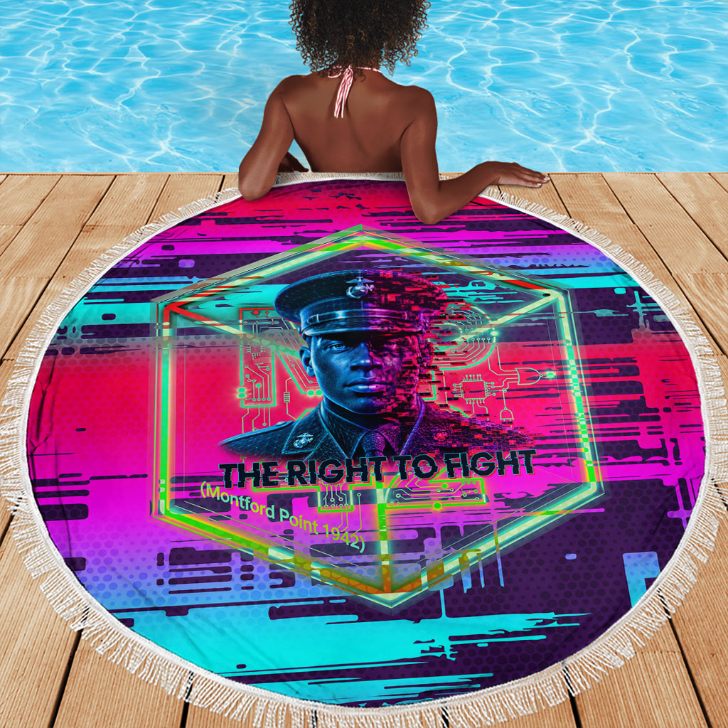 Montford Point Marines Legacy 1942 Beach Blanket The Right To Fight Retro Glitch Vaporwave Art