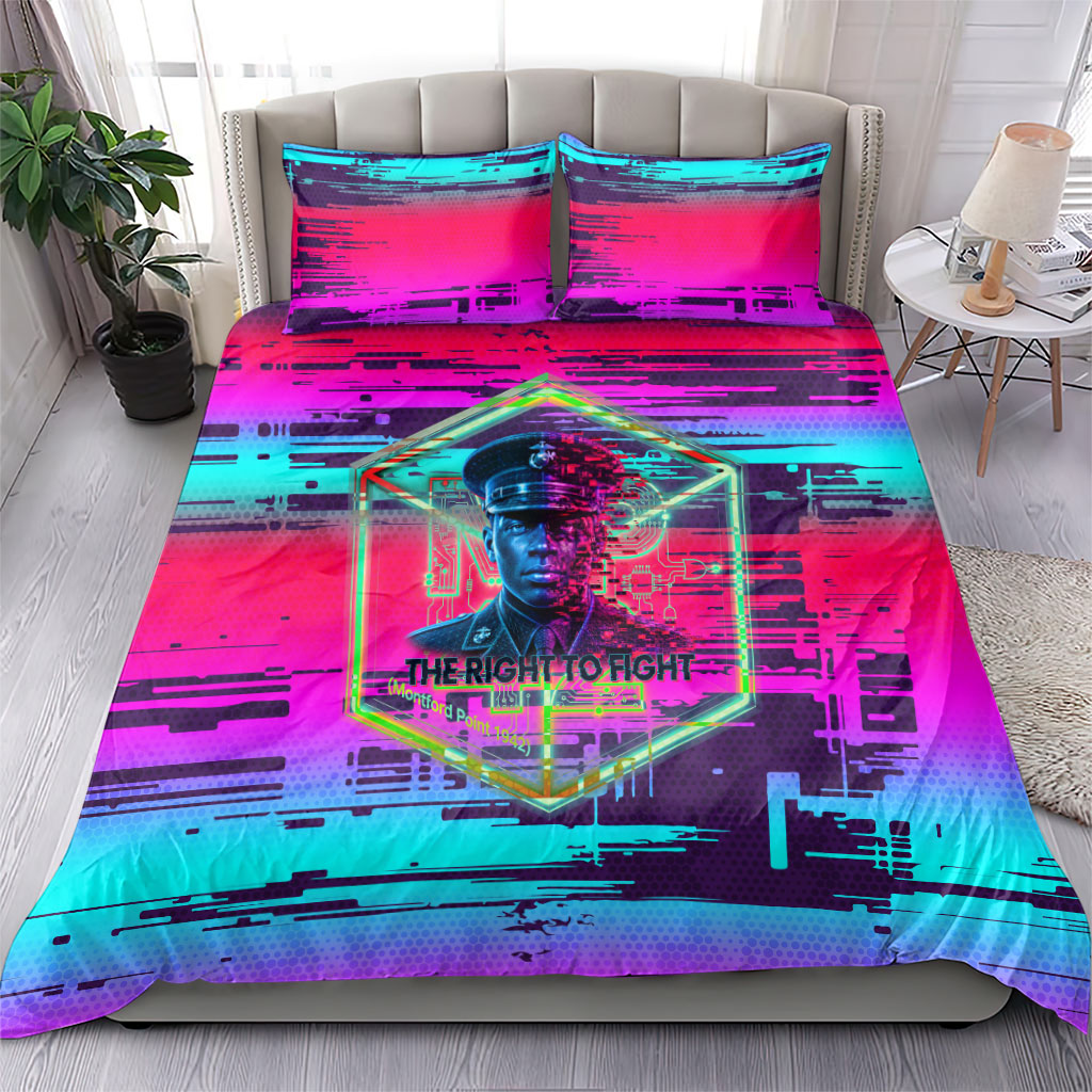 Montford Point Marines Legacy 1942 Bedding Set The Right To Fight Retro Glitch Vaporwave Art