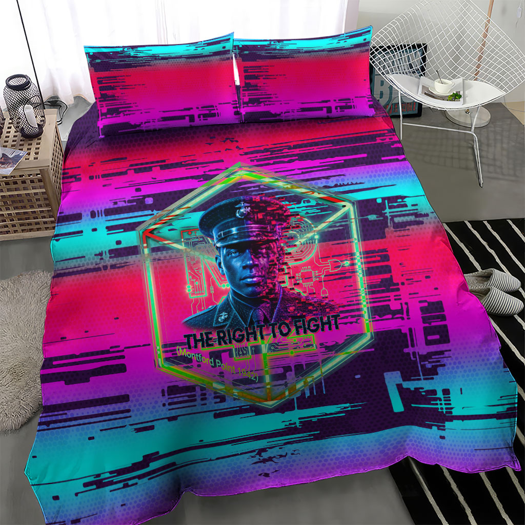 Montford Point Marines Legacy 1942 Bedding Set The Right To Fight Retro Glitch Vaporwave Art