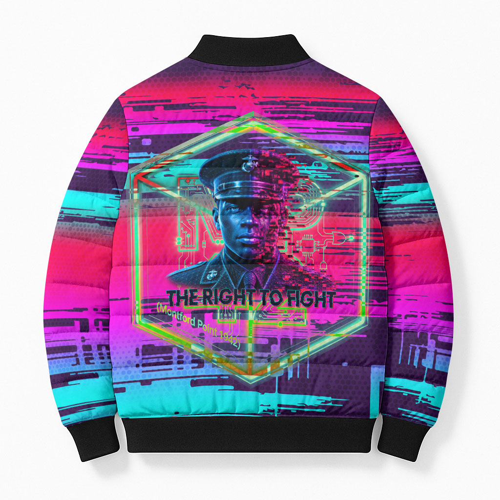 Montford Point Marines Legacy 1942 Bomber Puffer Jacket The Right To Fight Retro Glitch Vaporwave Art