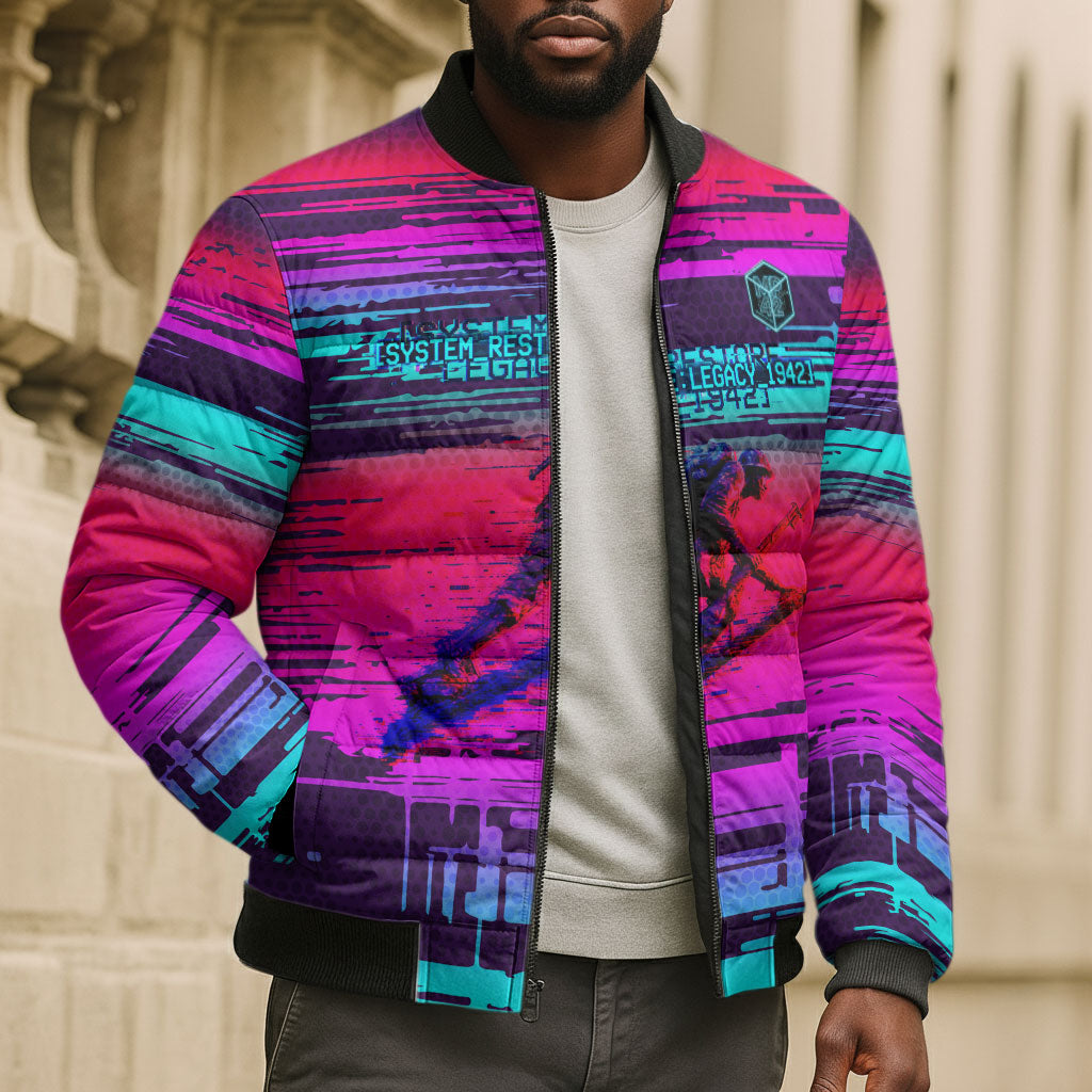 Montford Point Marines Legacy 1942 Bomber Puffer Jacket The Right To Fight Retro Glitch Vaporwave Art