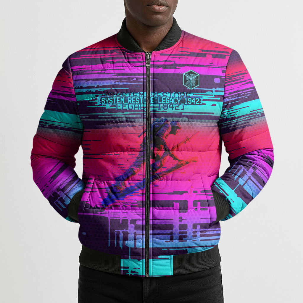 Montford Point Marines Legacy 1942 Bomber Puffer Jacket The Right To Fight Retro Glitch Vaporwave Art