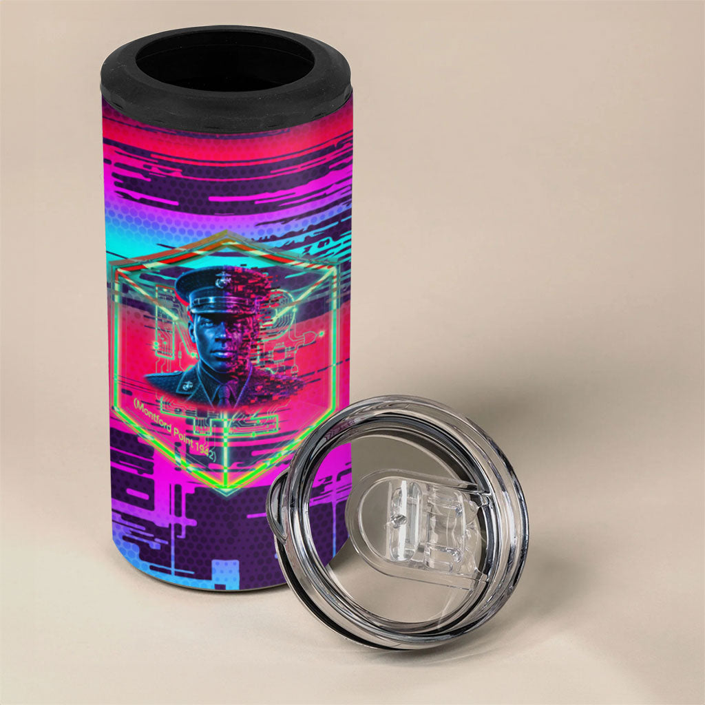 Montford Point Marines Legacy 1942 4 in 1 Can Cooler Tumbler The Right To Fight Retro Glitch Vaporwave Art