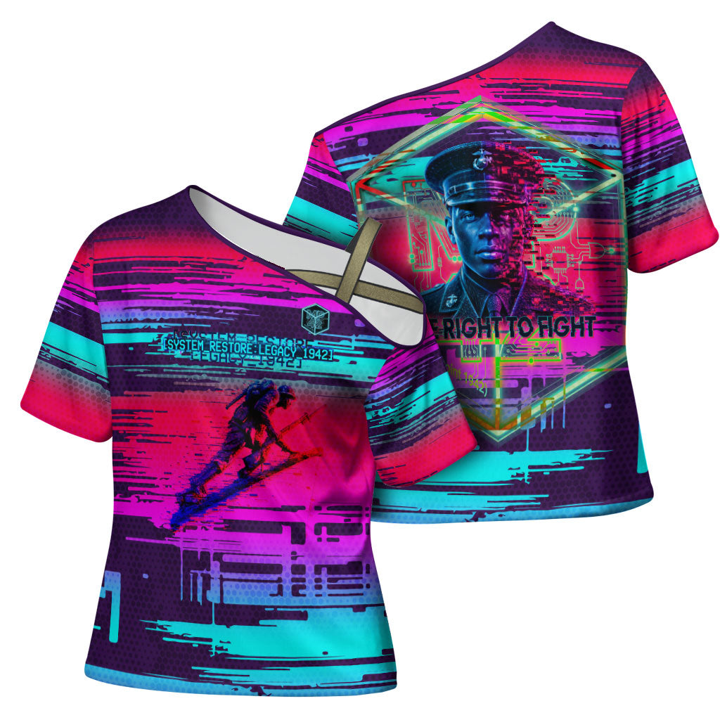 Montford Point Marines Legacy 1942 Cross Shoulder Shirt The Right To Fight Retro Glitch Vaporwave Art