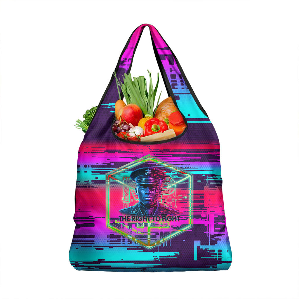 Montford Point Marines Legacy 1942 Grocery Bag The Right To Fight Retro Glitch Vaporwave Art
