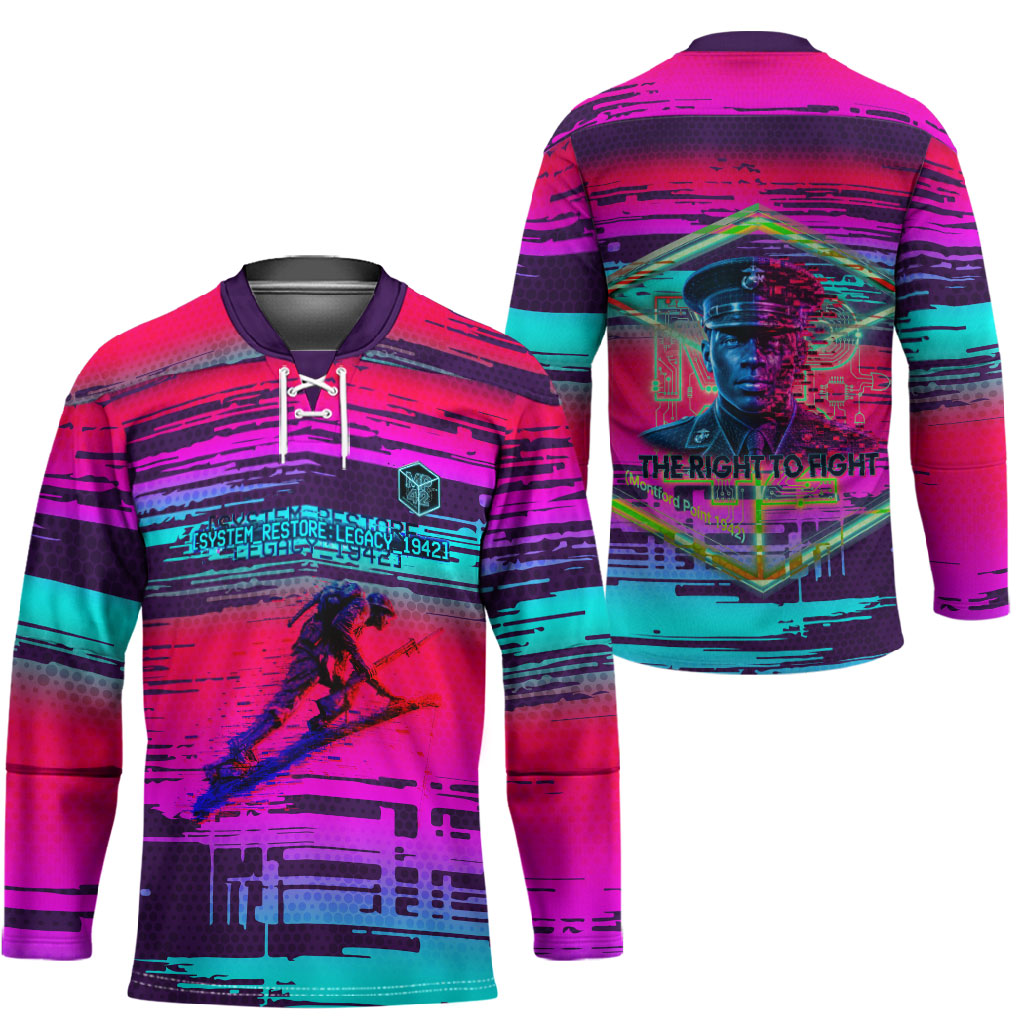 Montford Point Marines Legacy 1942 Hockey Jersey The Right To Fight Retro Glitch Vaporwave Art