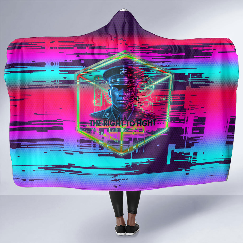 Montford Point Marines Legacy 1942 Hooded Blanket The Right To Fight Retro Glitch Vaporwave Art
