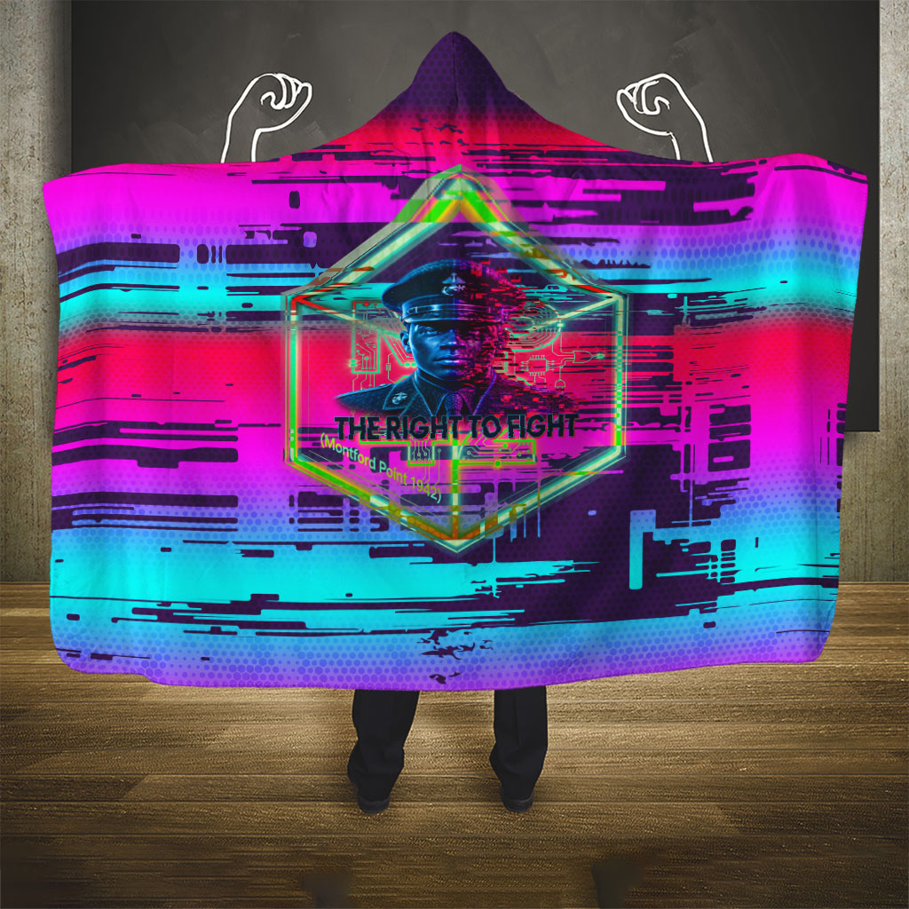 Montford Point Marines Legacy 1942 Hooded Blanket The Right To Fight Retro Glitch Vaporwave Art