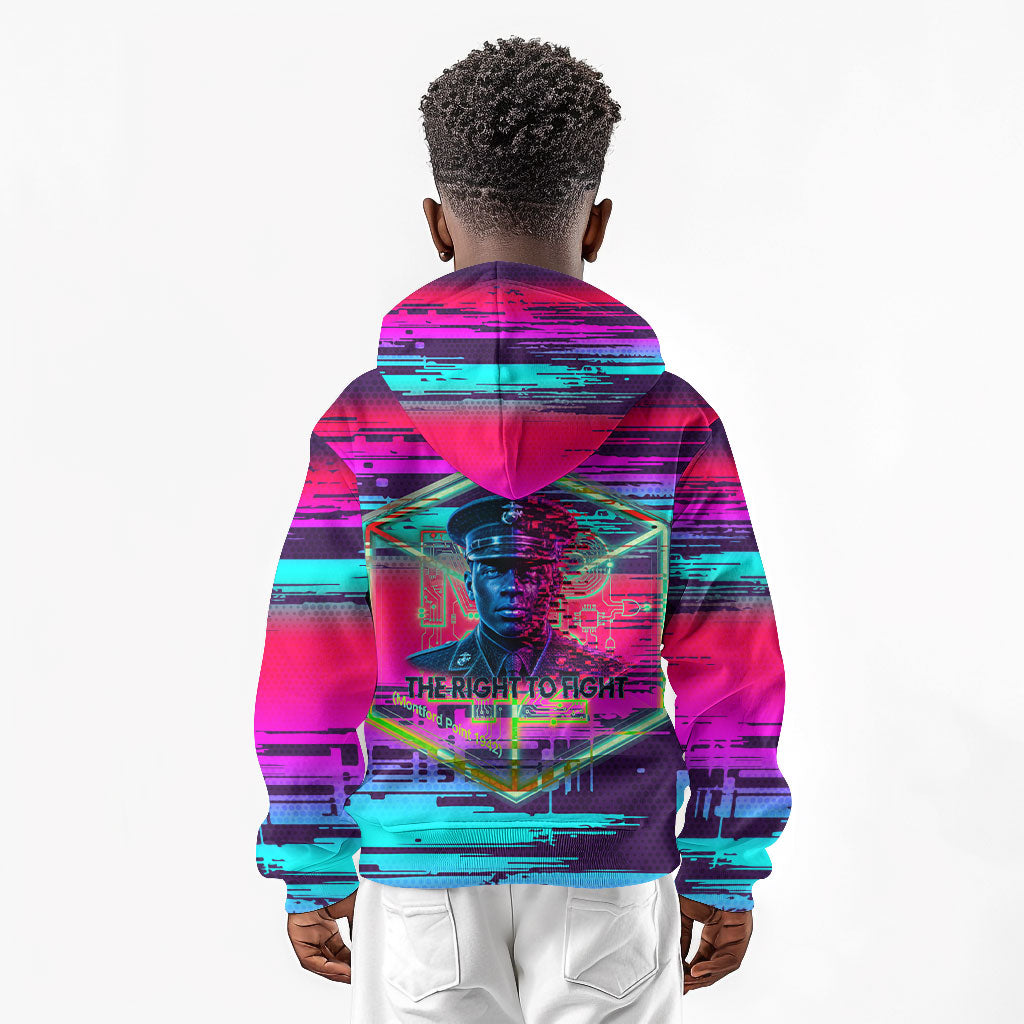 Montford Point Marines Legacy 1942 Kid Hoodie The Right To Fight Retro Glitch Vaporwave Art