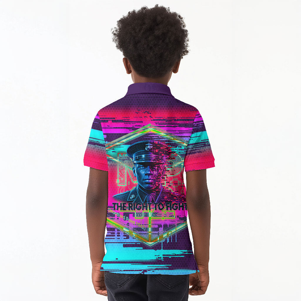 Montford Point Marines Legacy 1942 Kid Polo Shirt The Right To Fight Retro Glitch Vaporwave Art