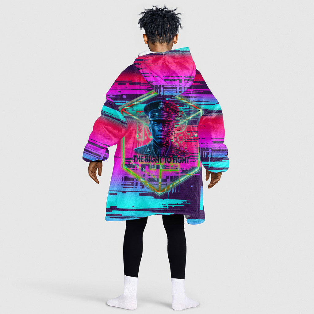 Montford Point Marines Legacy 1942 Kid Wearable Blanket Hoodie The Right To Fight Retro Glitch Vaporwave Art