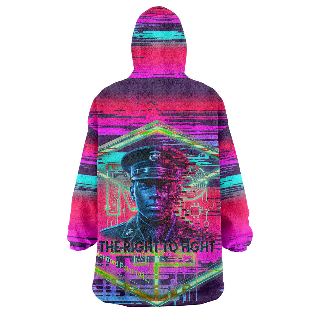 Montford Point Marines Legacy 1942 Kid Wearable Blanket Hoodie The Right To Fight Retro Glitch Vaporwave Art