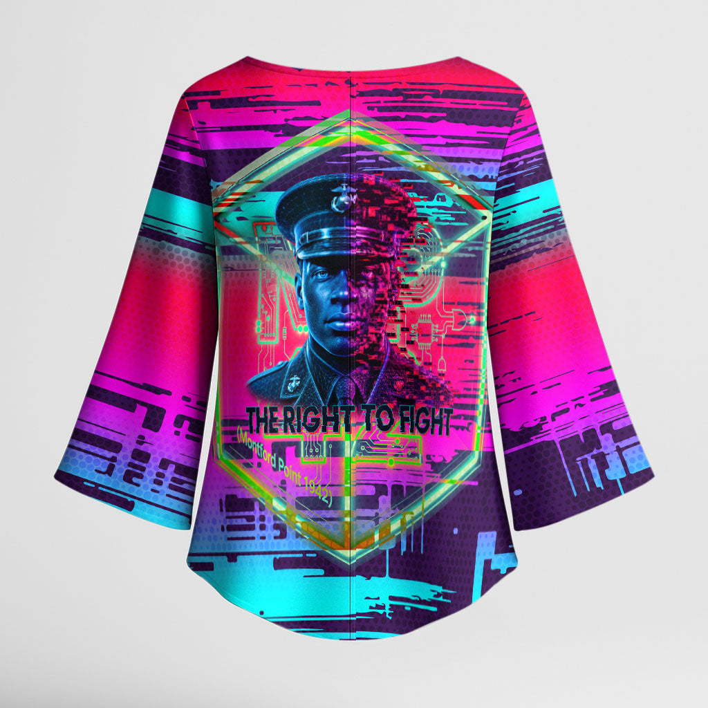 Montford Point Marines Legacy 1942 Kimono Sleeve Blouse The Right To Fight Retro Glitch Vaporwave Art