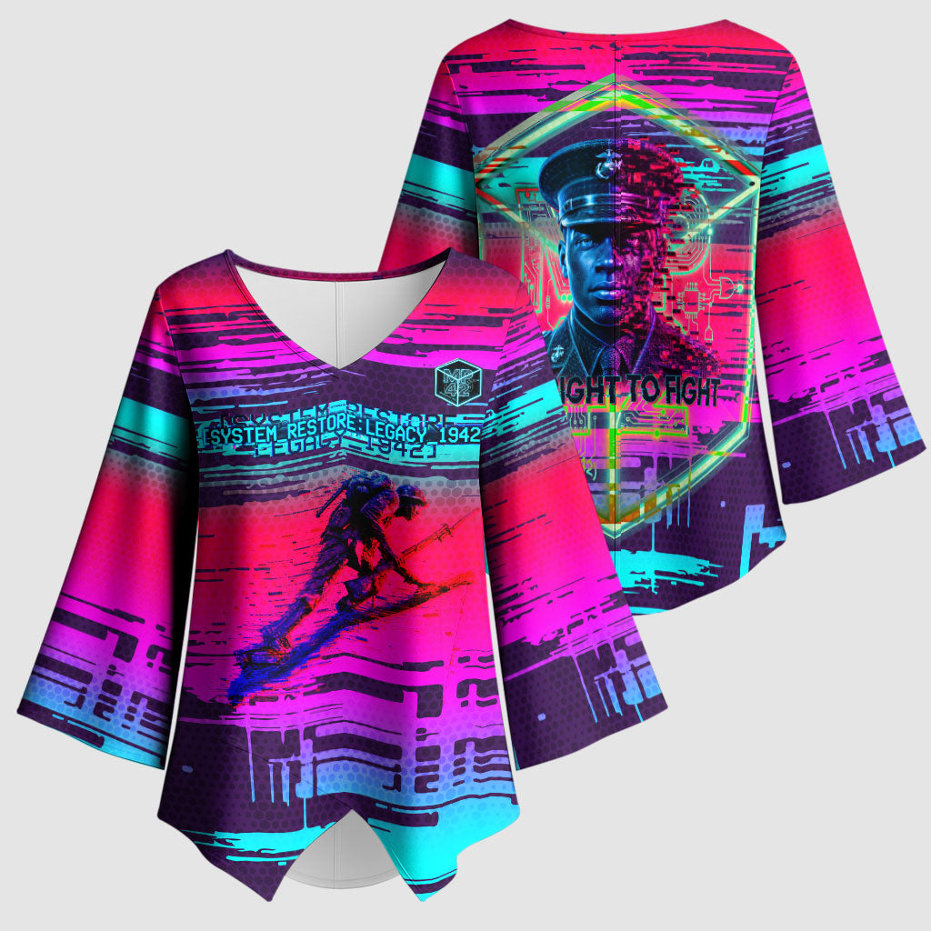 Montford Point Marines Legacy 1942 Kimono Sleeve Blouse The Right To Fight Retro Glitch Vaporwave Art