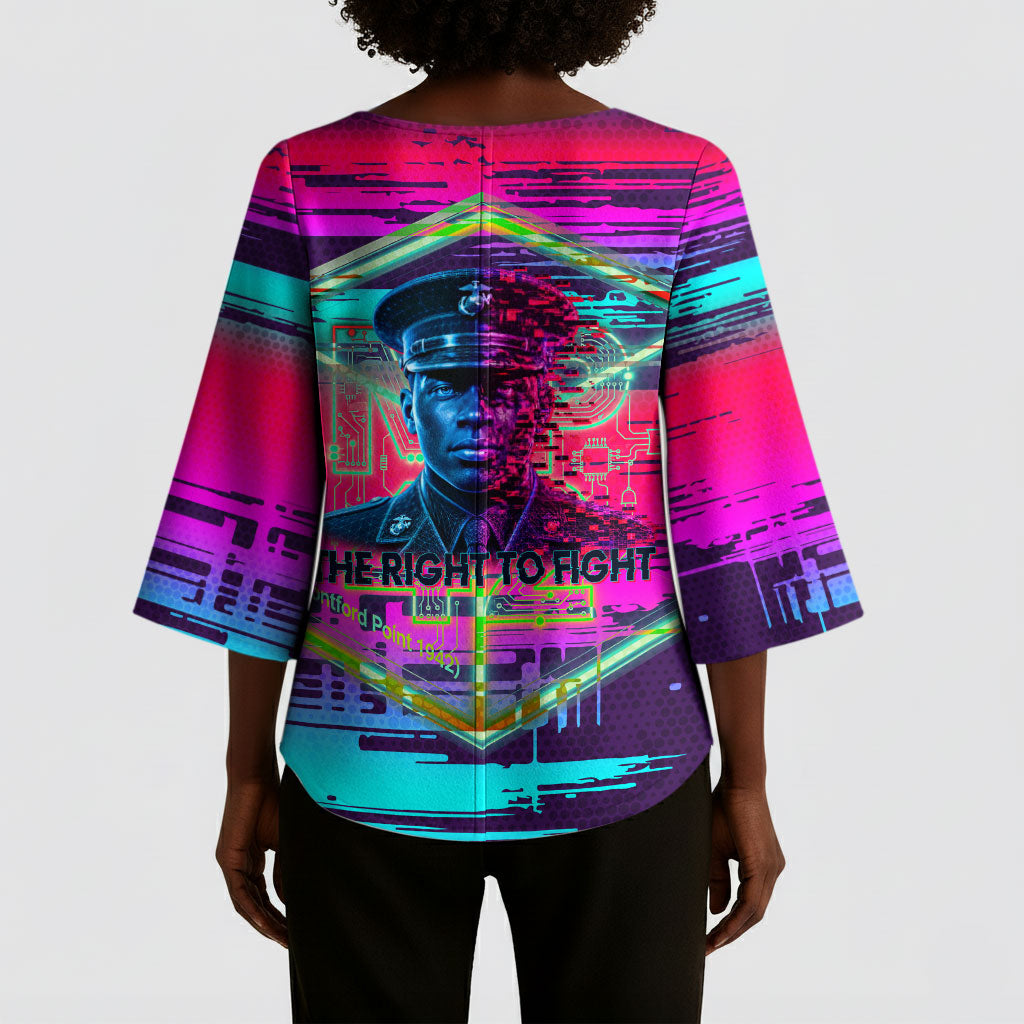 Montford Point Marines Legacy 1942 Kimono Sleeve Blouse The Right To Fight Retro Glitch Vaporwave Art