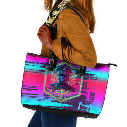 Montford Point Marines Legacy 1942 Leather Tote Bag The Right To Fight Retro Glitch Vaporwave Art