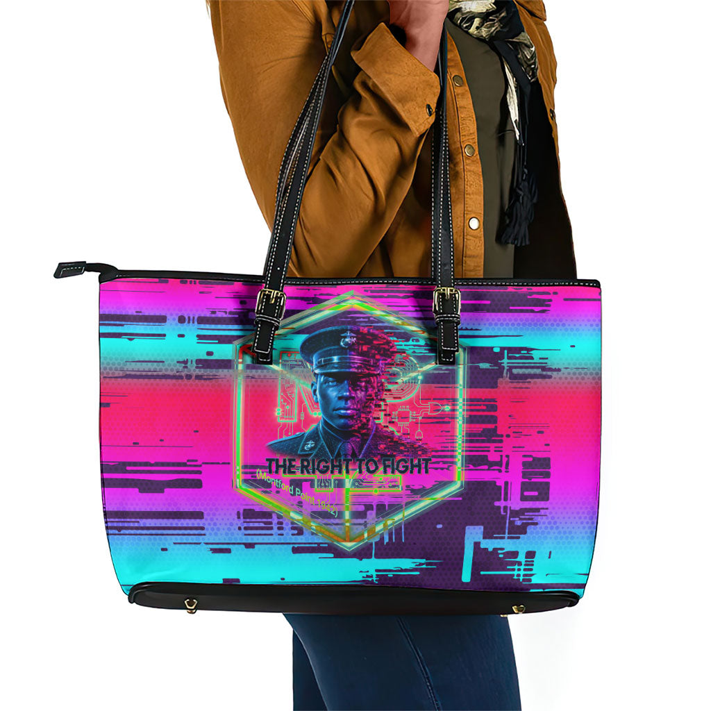 Montford Point Marines Legacy 1942 Leather Tote Bag The Right To Fight Retro Glitch Vaporwave Art