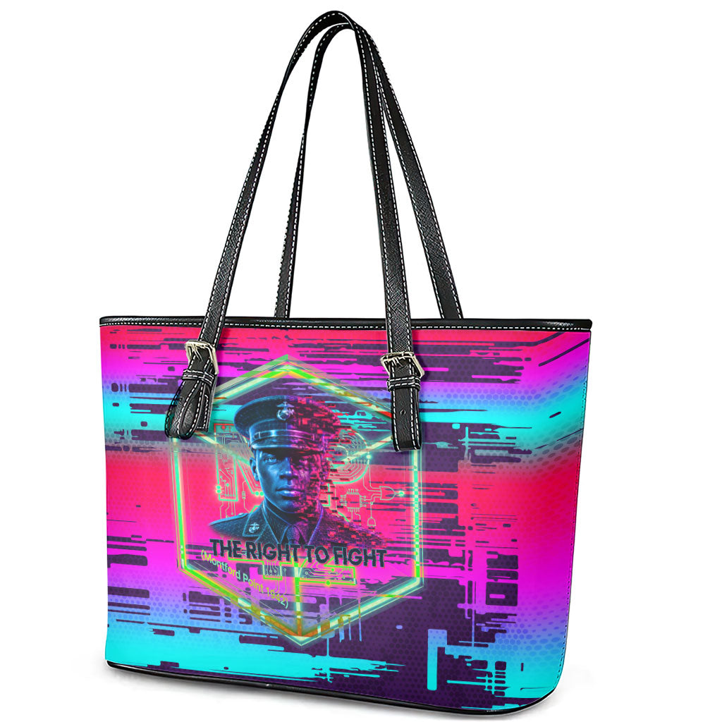 Montford Point Marines Legacy 1942 Leather Tote Bag The Right To Fight Retro Glitch Vaporwave Art