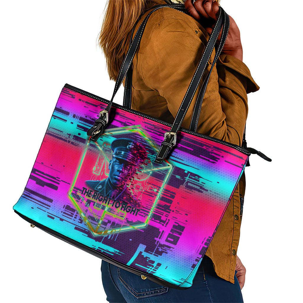 Montford Point Marines Legacy 1942 Leather Tote Bag The Right To Fight Retro Glitch Vaporwave Art