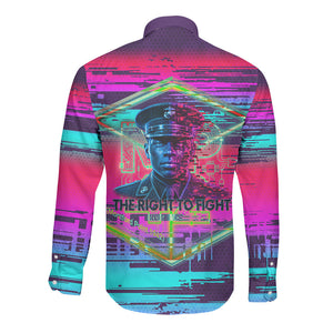 Montford Point Marines Legacy 1942 Long Sleeve Button Shirt The Right To Fight Retro Glitch Vaporwave Art