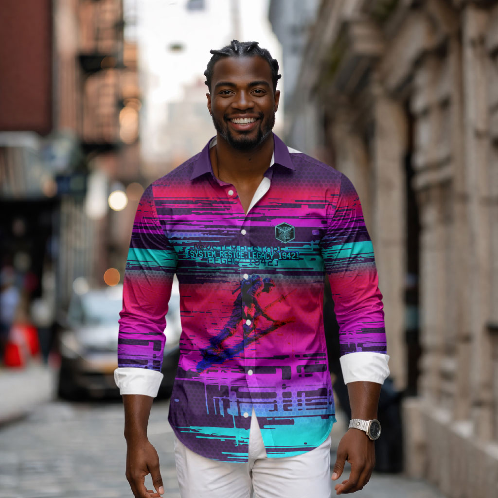 Montford Point Marines Legacy 1942 Long Sleeve Button Shirt The Right To Fight Retro Glitch Vaporwave Art