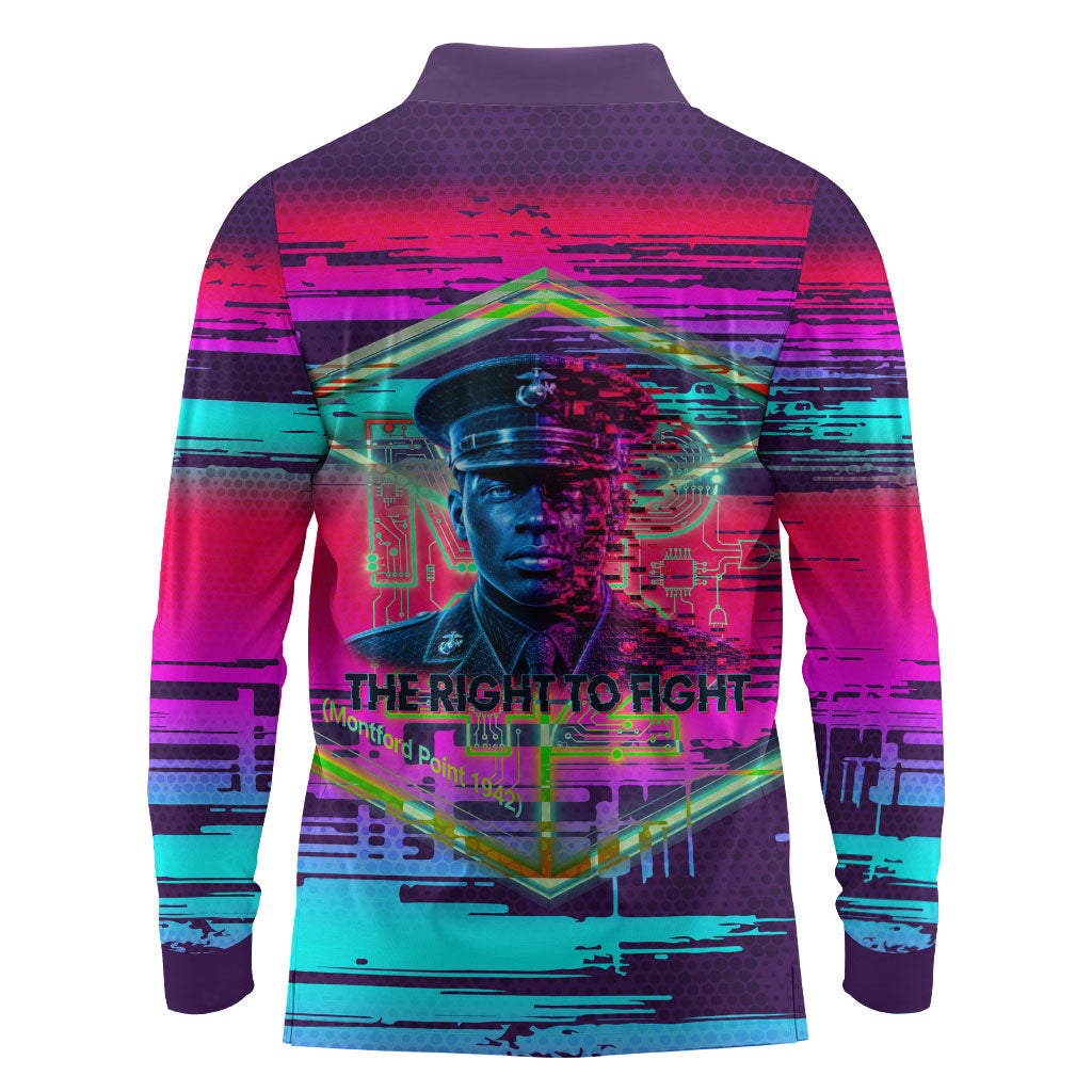 Montford Point Marines Legacy 1942 Long Sleeve Polo Shirt The Right To Fight Retro Glitch Vaporwave Art