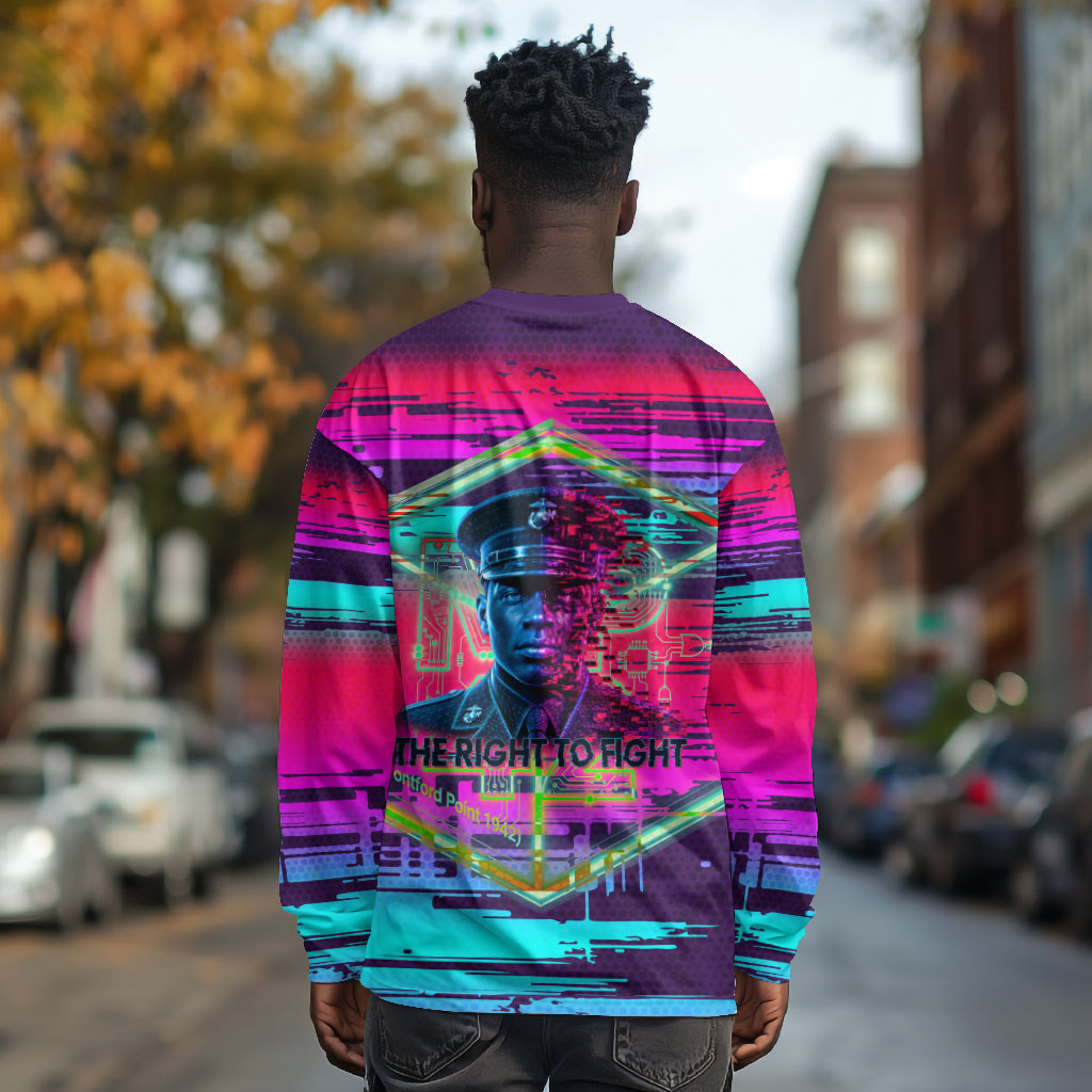 Montford Point Marines Legacy 1942 Long Sleeve Shirt The Right To Fight Retro Glitch Vaporwave Art